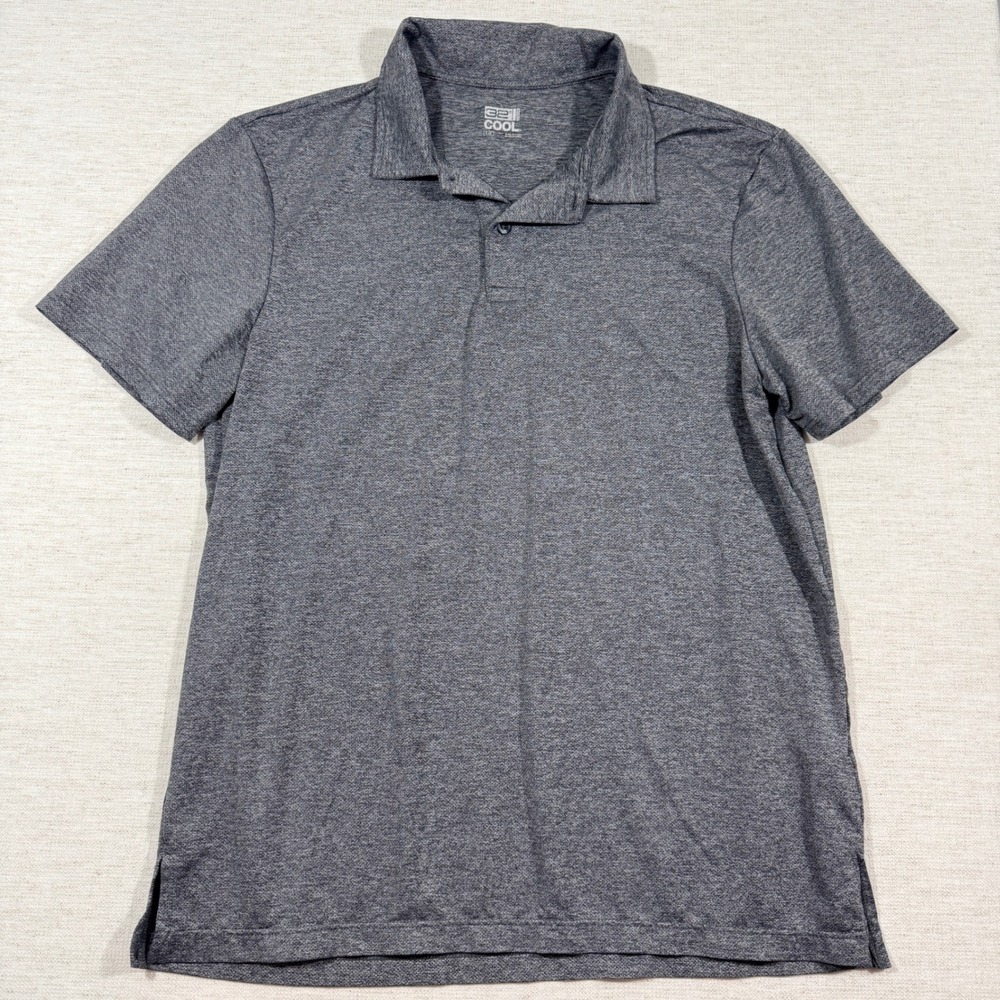 32 Degrees Cool Polo Shirt Mens Large Grey Good Short Sleeve Heathered Stretch